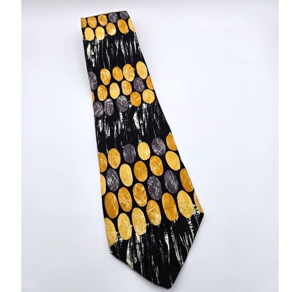 Bugatti‎ Necktie Mens Black Gold Abstract Geometric 100% Italian Silk Luxury